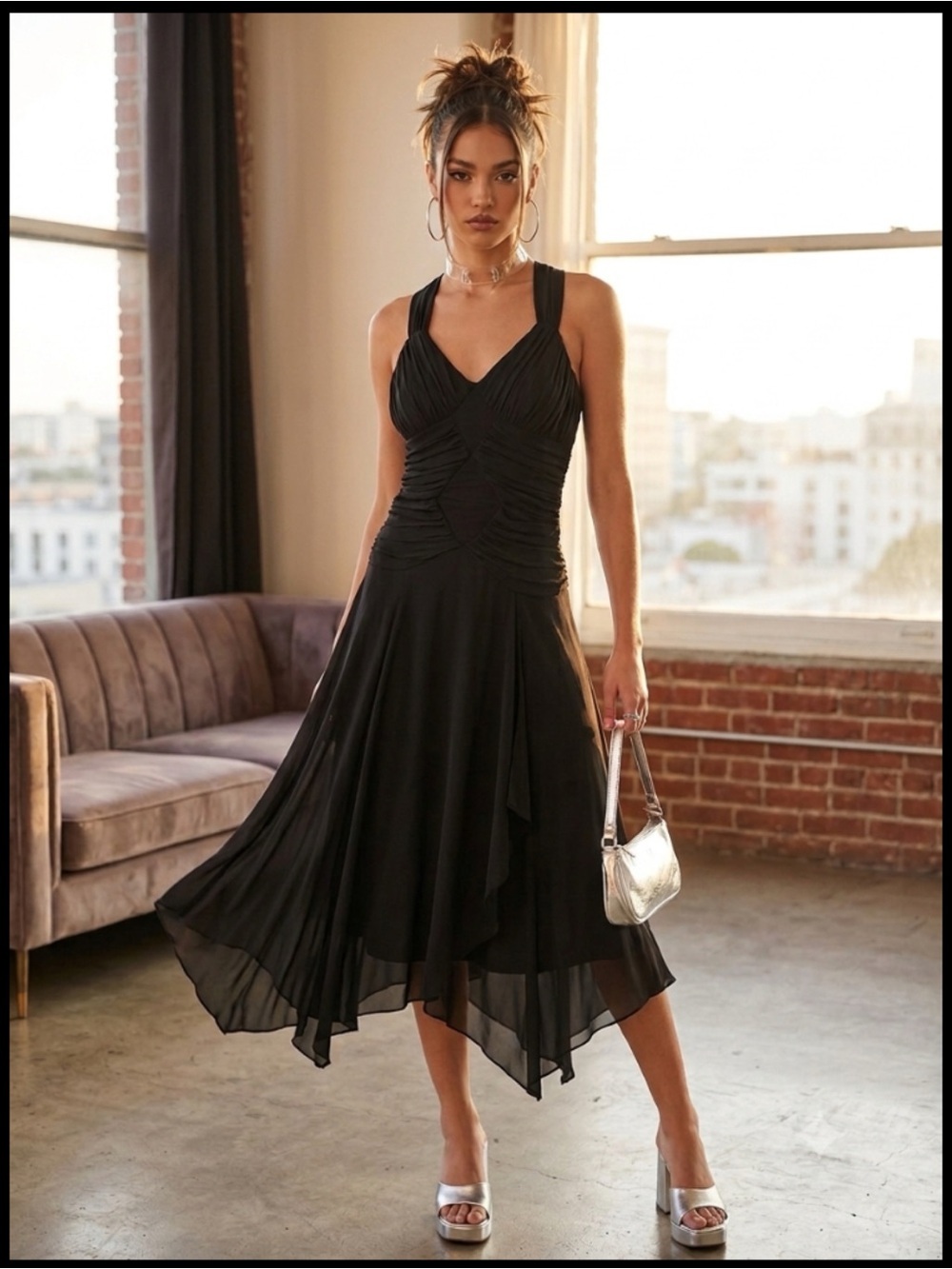 90s/Y2K Whimsigoth Sangria
Black Fairy Ruched Sleeveless Fluid Midi Dress 10